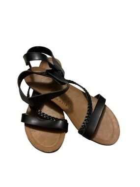 Malibu Black Braided Strap Flat Sandals for Women